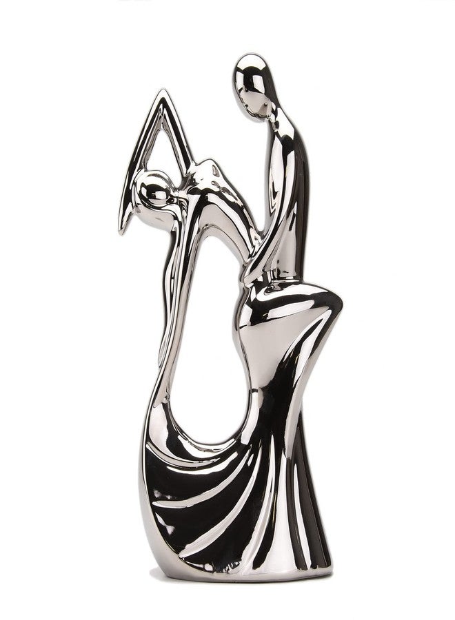 BRABUD Ceramic Romantic Couple Dancing Sculpture Abstract Statue Eelectroplating Sliver Smooth Finish Home Desk Decoration Wedding Gift Collectible Figurine 11in(H) TQGJBS347 - Image 1